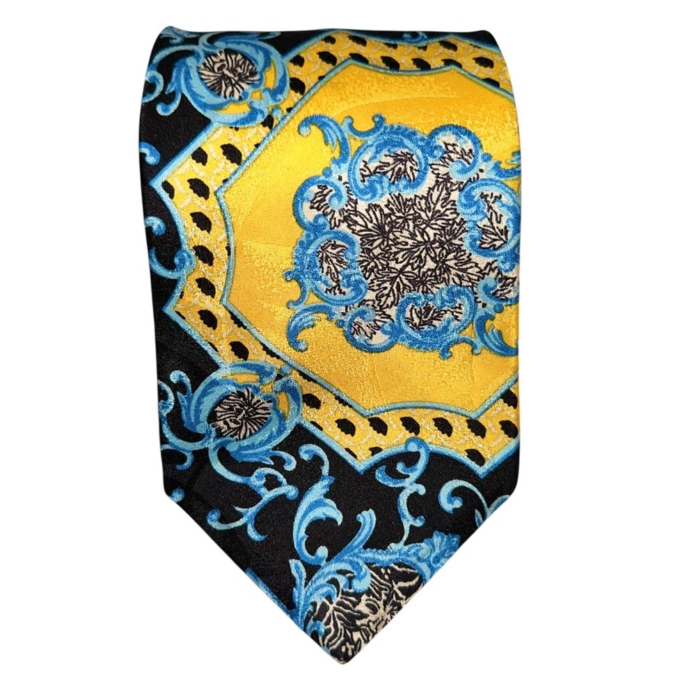 Vintage Lord & Taylor Mens Tie Silk Blue Yellow Baroque Necktie 60x3.75” USA - Picture 1 of 5